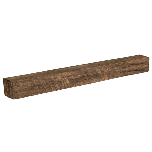 New River Weathered Beam non-combustible mantel shelf with fieldstone finish and reclaimed wood look