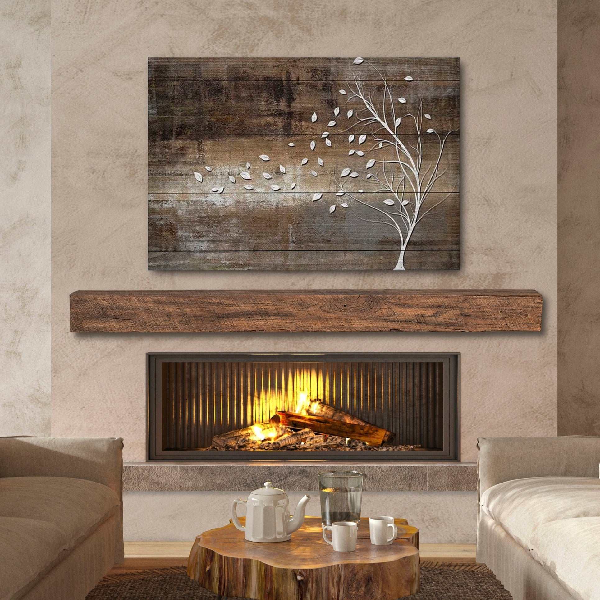 New River Weathered Beam Non-Combustible Mantel Shelf FIELDSTONE Finish - ExceptionalFire