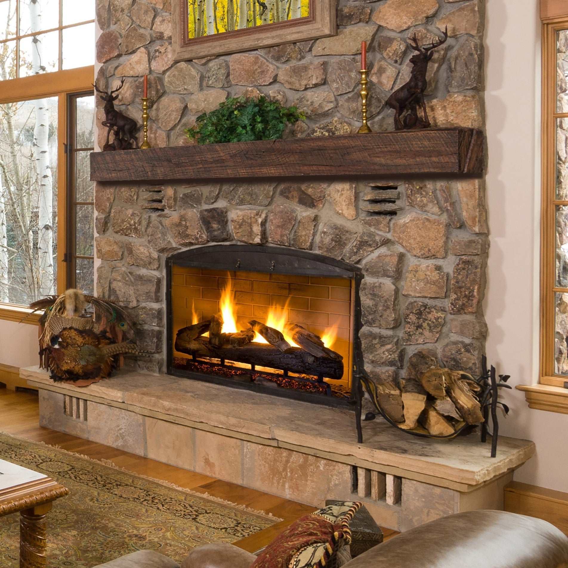New River Weathered Beam Non-Combustible Mantel Shelf TOASTED RYE Finish - ExceptionalFire