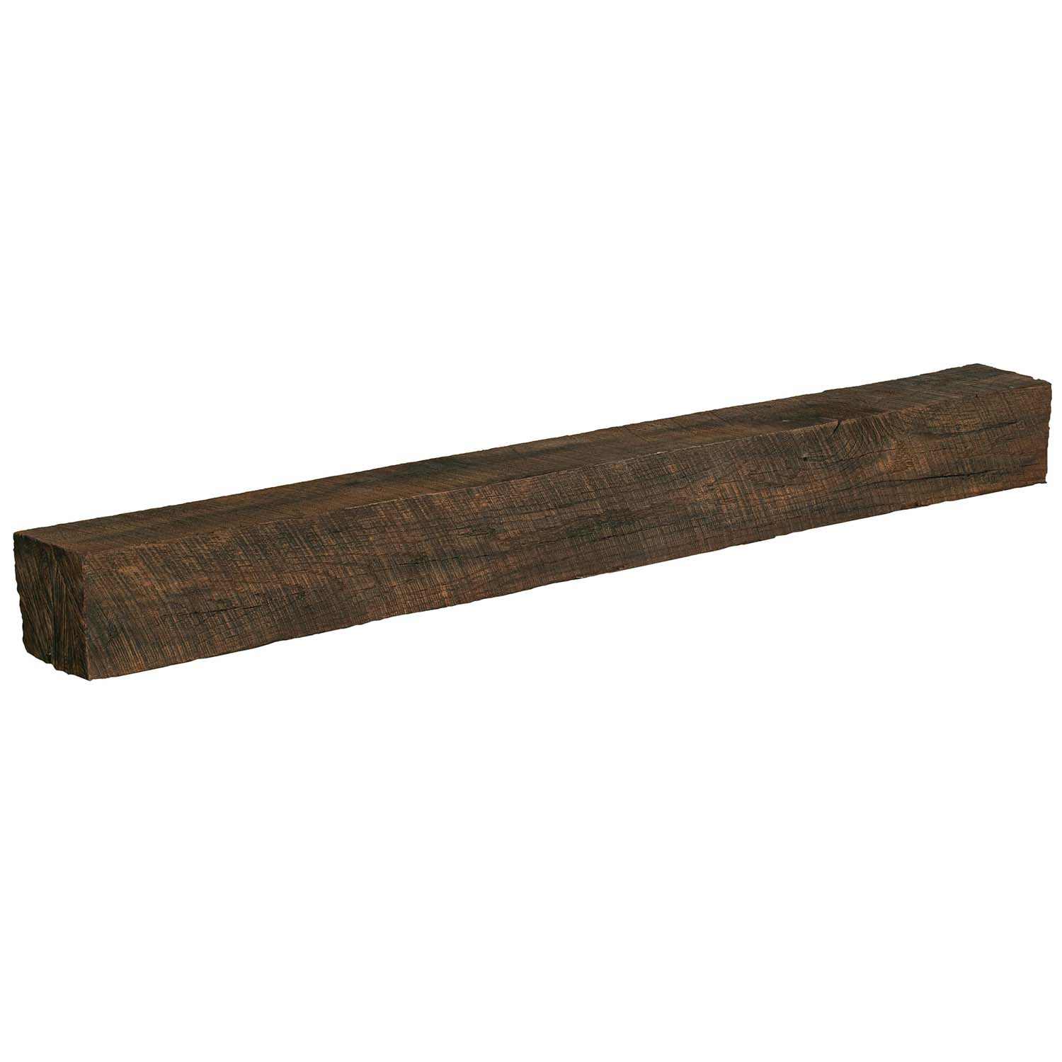 River Weathered Beam non-combustible mantel shelf with toasted rye finish, reclaimed white oak wood, 60 to 72 inches length