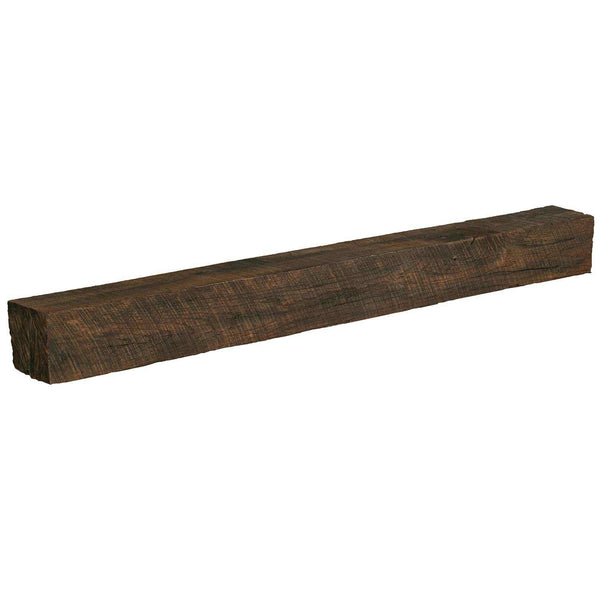 New River Weathered Beam non-combustible mantel shelf in Toasted Rye finish made from reclaimed White Oak with rustic natural imperfections