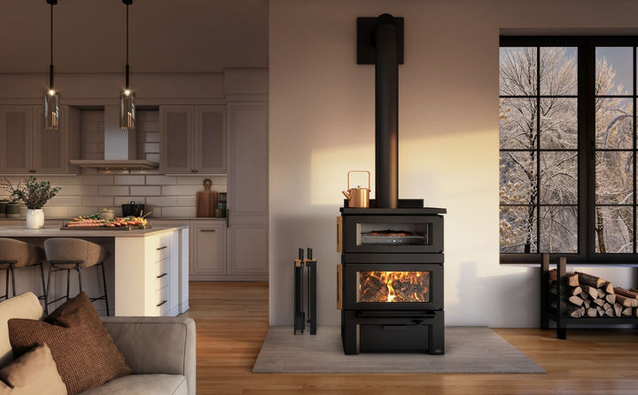 Osburn Gusto Wood-Burning Cookstove — OB02047 — manufacturer photograph; optional installation finishes may be shown