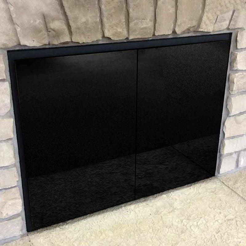 Odyssey Masonry & Prefab Midnight Black Fireplace Glass Doors with flat black powder coat frame and no handles