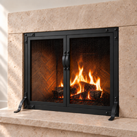 Old World Slim fireplace screen with working doors in Matte Black — hero — AI-assisted product visualization