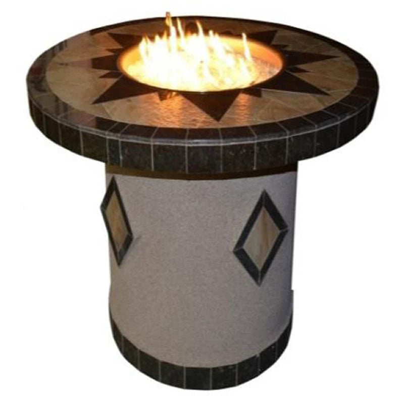 OPT-5545 Round Dining Gas Fire Table with natural stone top and stainless steel burner
