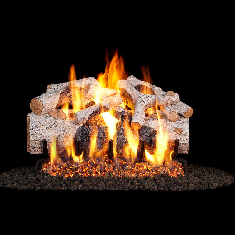 Real Fyre 36" Charred Mountain Birch Vented Gas Log Set — original product reference. Arrangement and burner hardware vary by selected size and configuration.