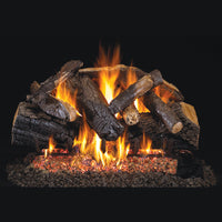 Real Fyre 72" Charred Majestic Oak Vented Gas Log Set — original product reference. Arrangement and burner hardware vary by selected size and configuration.
