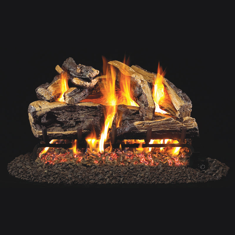 30" Charred Rugged Split Oak ANSI Vented Gas Log Set | Real Fyre