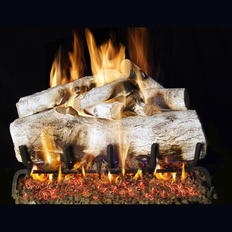 Real Fyre 42" Mountain Birch Vented Gas Log Set — original product reference. Arrangement and burner hardware vary by selected size and configuration.