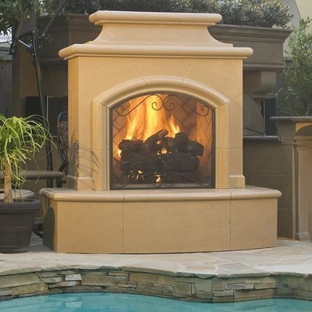 American Fyre Designs Mariposa Vented Outdoor Gas Fireplace - 65" Radiused Bullnose Hearth