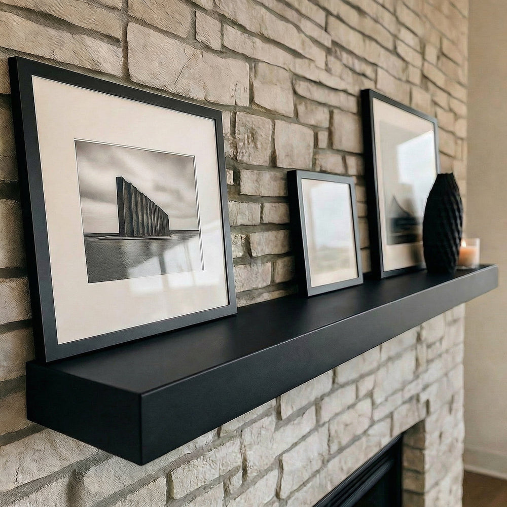 Non-Combustible Metal Fireplace Mantel Shelf | Custom Floating Mantel, Black