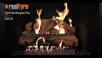 Real Fyre video: Split Oak Designer Plus with G45 burner — 24" shown. Size and configuration may vary.