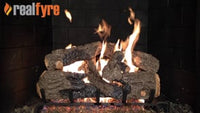 Real Fyre video: Charred Northern Oak with G45 burner — 24" shown. Size and configuration may vary.