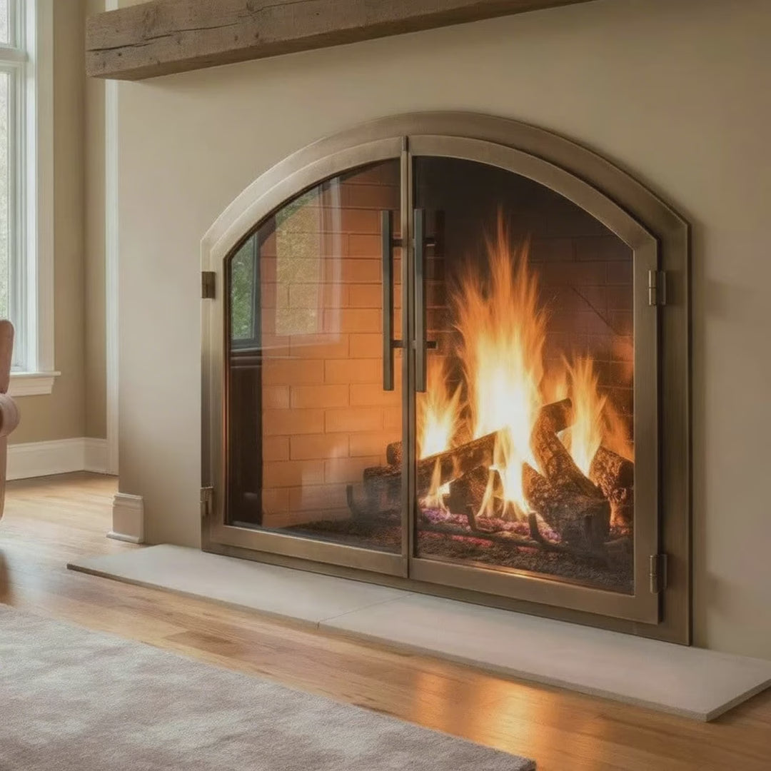 Legend Plain Arch Steel Fireplace Glass Doors Custom Made |  — fire animation