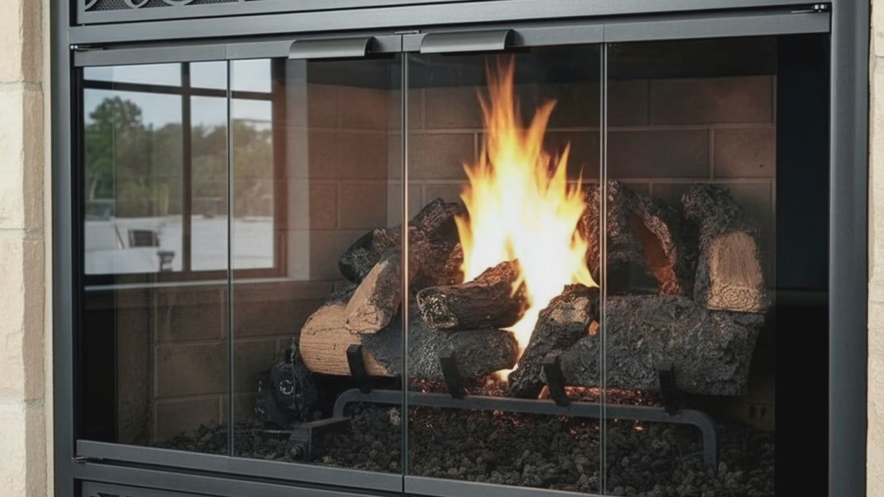 Brookfield Deluxe – Magnetic Prefab Fireplace Glass Doors with Overlay Vent Cover Design