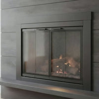 Armitage Flat Dark Grey Masonry Fireplace Door | Standard — fire animation (loop)
