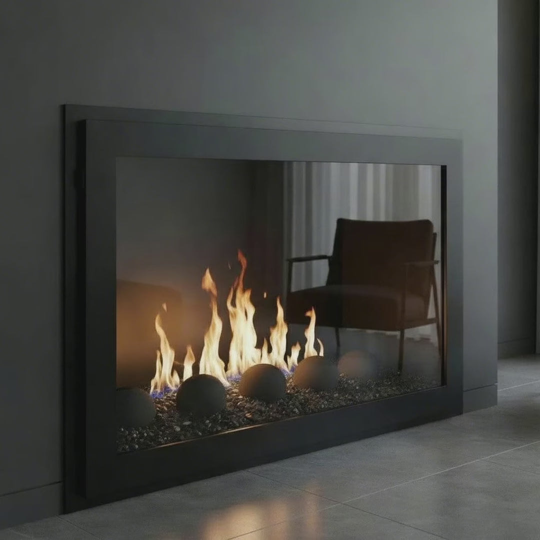 Original Moderne - Single Panel Masonry & Prefab Fireplace Glass Doors | Custom — fire animation