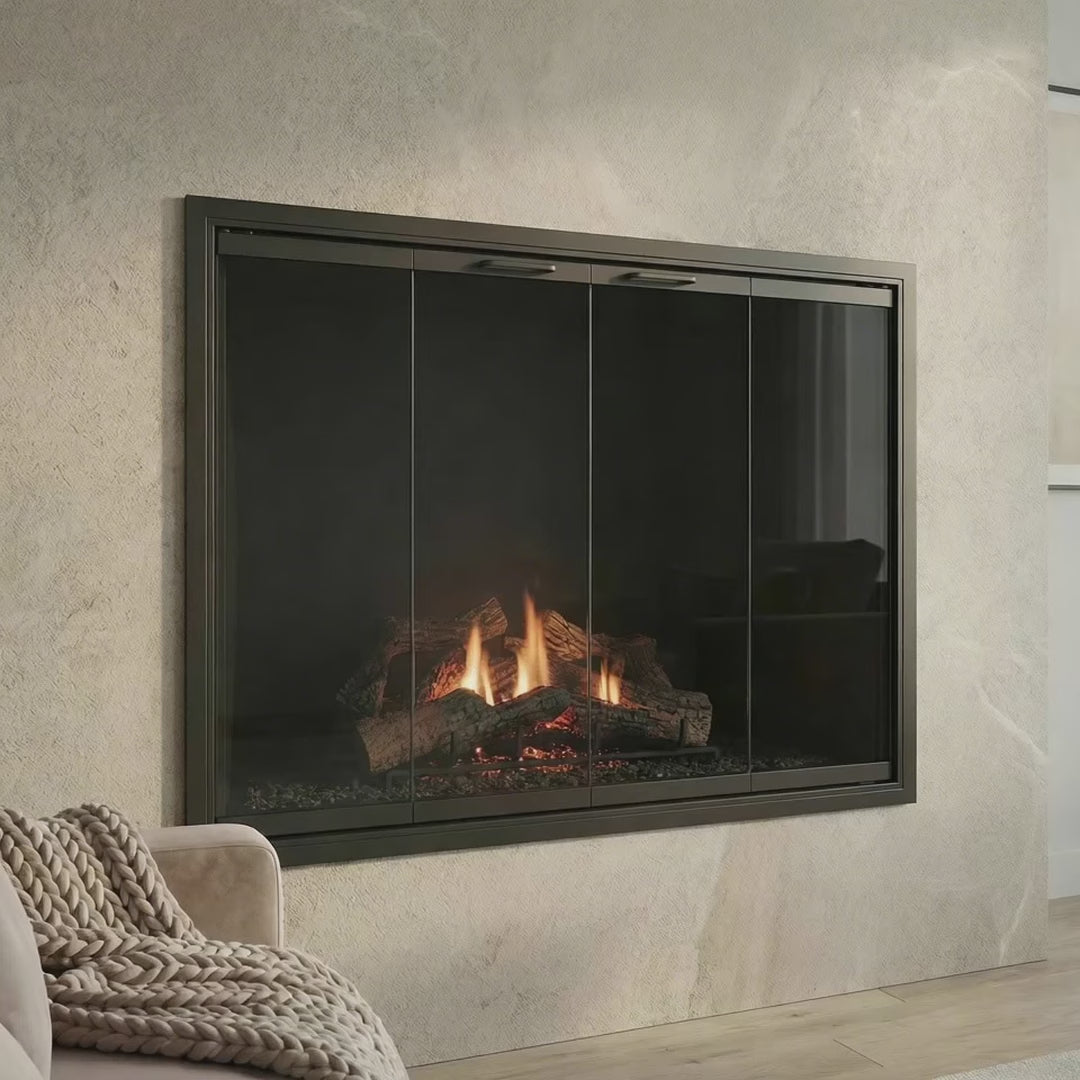 Stiletto Cutback Ultra Thin Fireplace Glass Doors | Modern & Elegant Design | Custom — fire animation