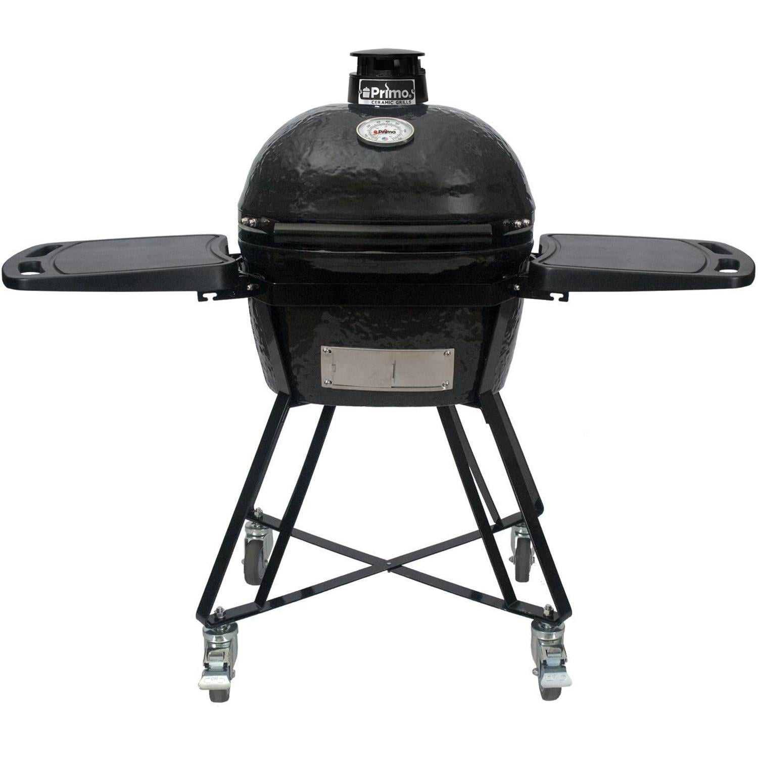 Primo All-In-One Oval Junior 200 Ceramic Kamado Grill With Cradle, Side Shelves And Stainless Steel Grates