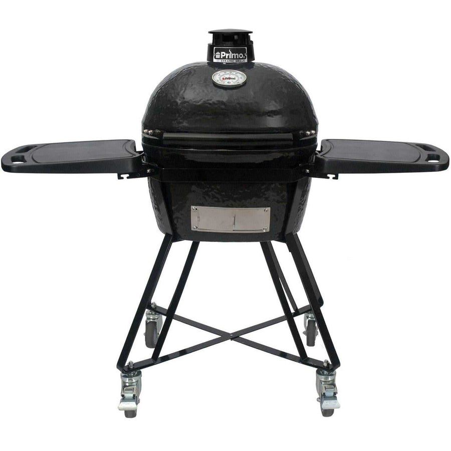 Primo All-In-One Oval Junior 200 Ceramic Kamado Grill With Cradle, Side Shelves And Stainless Steel Grates