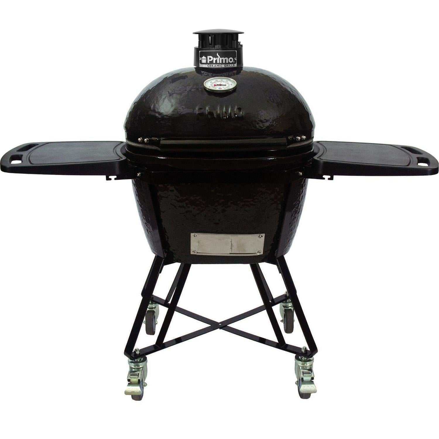 Primo All-In-One Oval Large 300 Ceramic Kamado Grill With Cradle, Side Shelves, And Stainless Steel Grates