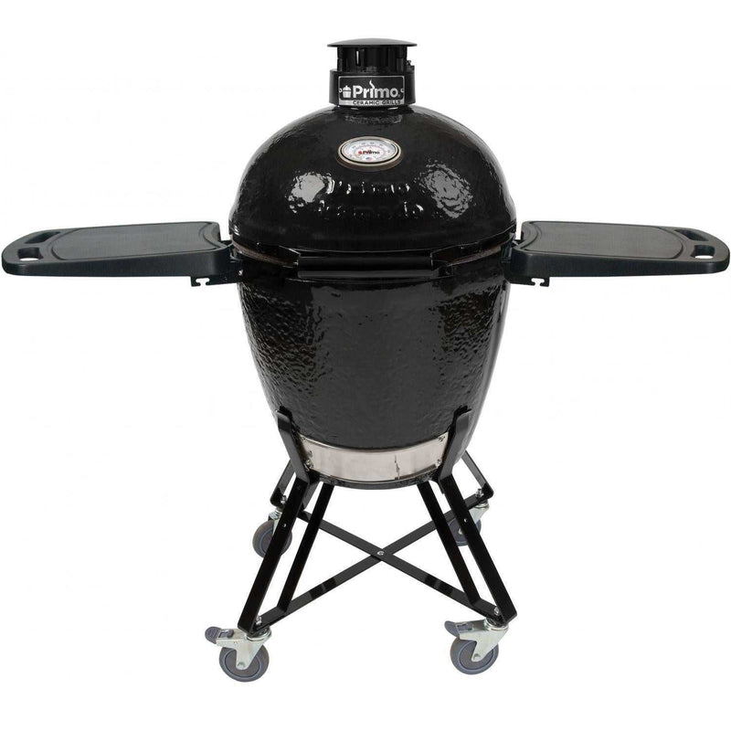 Primo All-In-One Kamado Grill large round ceramic with cradle and side shelves