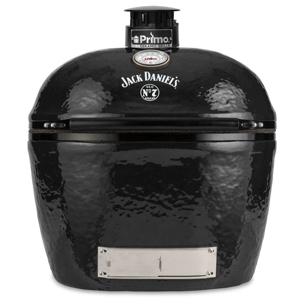 Primo Jack Daniels Edition Oval XL 400 ceramic kamado grill with stainless steel grates and black ceramic body