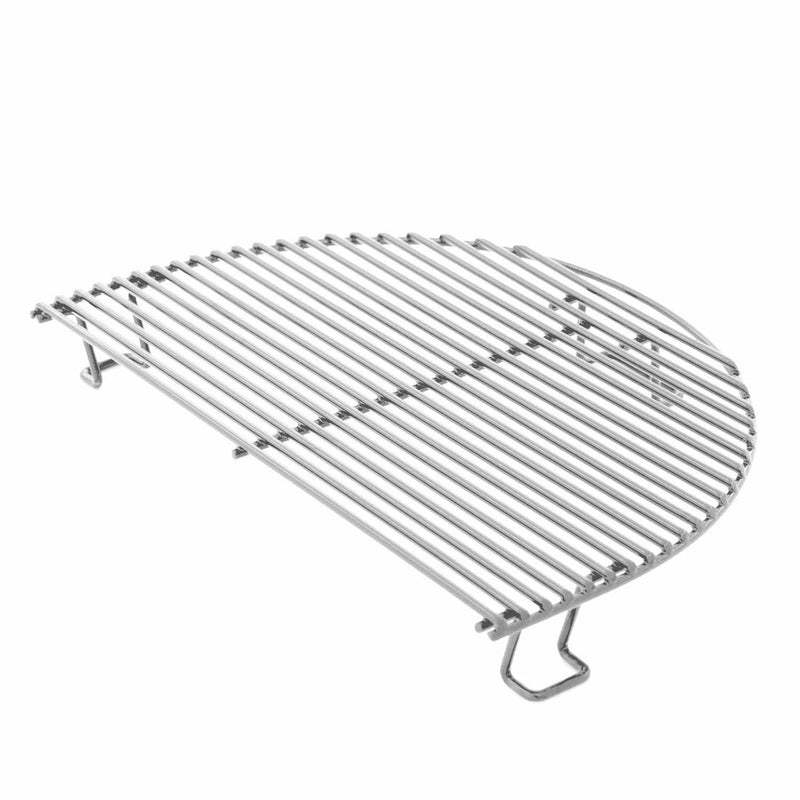 Primo Oval Junior 200 Ceramic Kamado Grill On Countertop Cypress Table With Stainless Steel Grates - ExceptionalFire