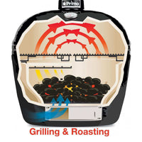Primo Oval XL 400 Ceramic Kamado Grill On Curved Cypress Table With Stainless Steel Grates - ExceptionalFire