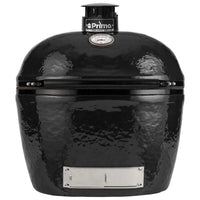 Primo Oval XL 400 Ceramic Kamado Grill On Steel Cart With 2-Piece Island Side Shelves And Stainless Steel Grates