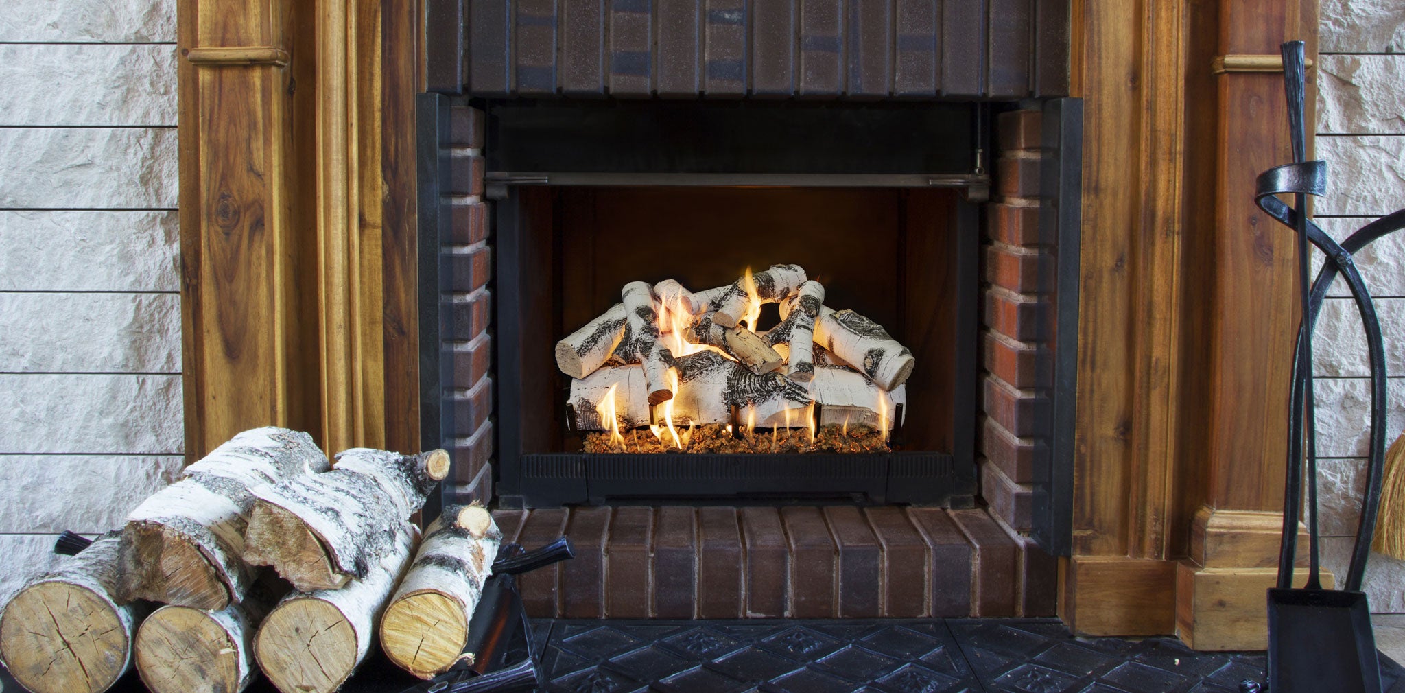 30" Aspen Birch Single-Sided Ventless Gas Log Set | Grand Canyon
