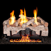 Real Fyre 24" Peterson Charred Alpine Birch Outdoor Ventless Gas Logs — original product reference. Arrangement and burner hardware vary by selected size and configuration.