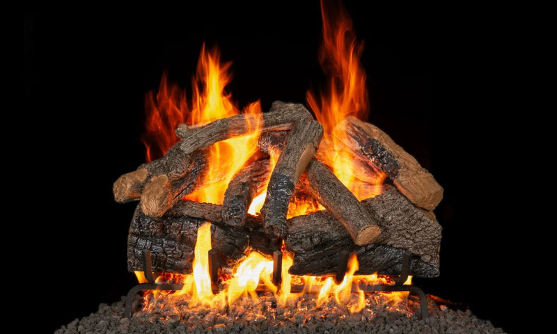 Real Fyre 36" Charred Majestic Oak Enhanced Vented Gas Log Set — original product reference. Arrangement and burner hardware vary by selected size and configuration.