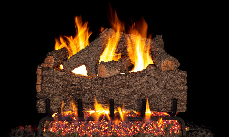 Real Fyre 18" Chestnut Oak Vented Gas Log Set — original product reference. Arrangement and burner hardware vary by selected size and configuration.