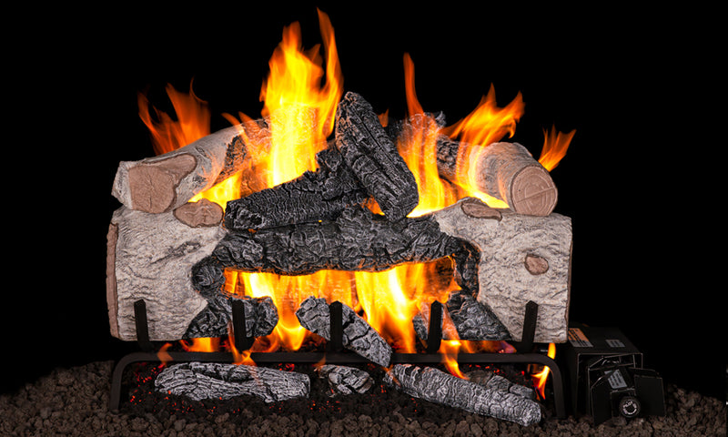 Real Fyre 30" Charred Cinder Birch Vented Gas Log Set — original product reference. Arrangement and burner hardware vary by selected size and configuration.