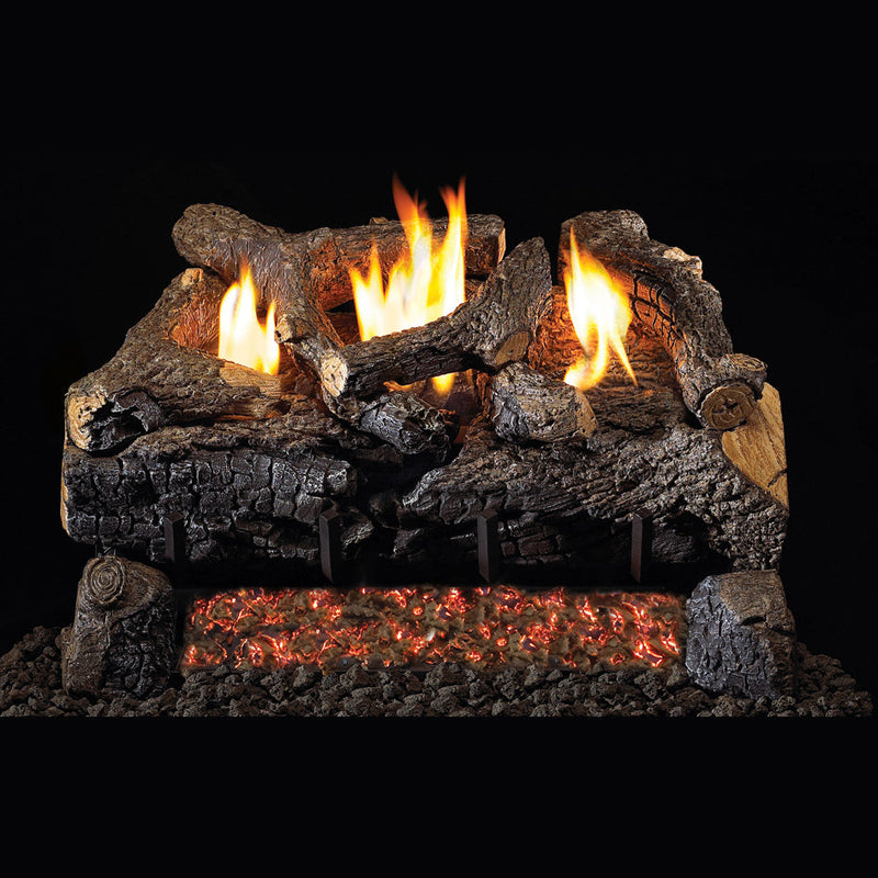 Real Fyre 16" Evening Fyre Char See-Through Ventless Gas Logs — original product reference. Arrangement and burner hardware vary by selected size and configuration.