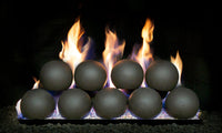 Real Fyre Epic Black 4-inch spheres — manufacturer color reference, not the exact 42-inch PB burner assembly; install 30 spheres, 32 supplied.