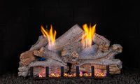 Real Fyre 24" Peterson Lakeshore Outdoor Ventless Gas Logs — original product reference. Arrangement and burner hardware vary by selected size and configuration.