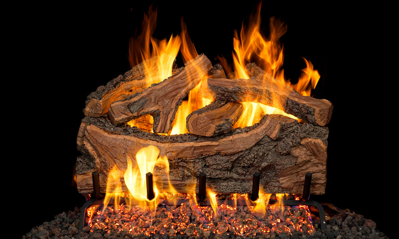 Real Fyre 30" Rugged Forest Split Vented Gas Log Set — original product reference. Arrangement and burner hardware vary by selected size and configuration.