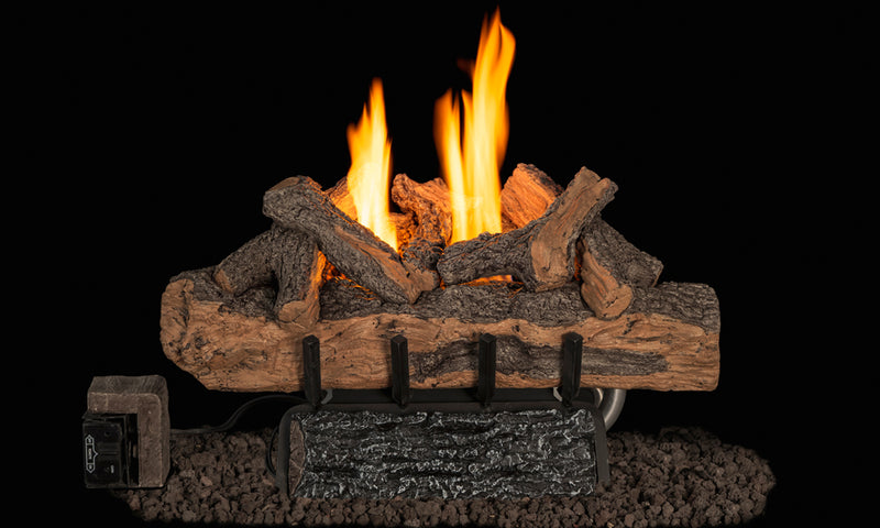 Real Fyre 20" Split Valley Oak Vent-Free Gas Log Set — original product reference. Arrangement and burner hardware vary by selected size and configuration.