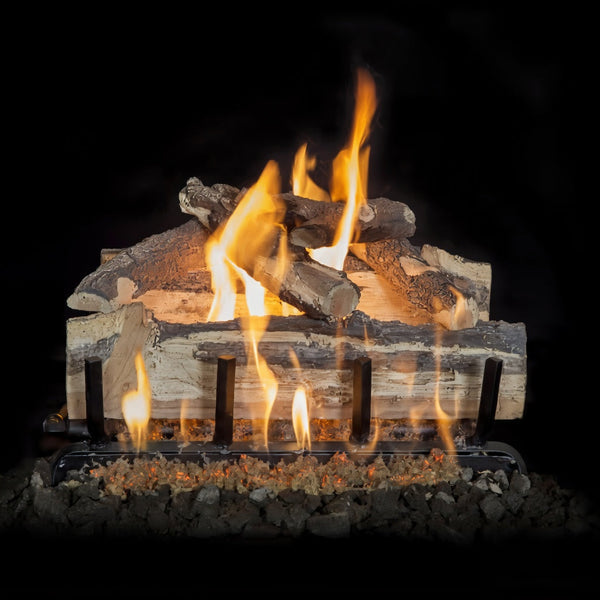 18-inch Blue Pine Split Outdoor Gas Log Set with realistic beetle-pattern grain and stainless steel burner for outdoor fireplaces