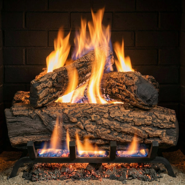 15" Country Oak Gas Log Set with realistic ceramic logs and glowing embers for single-sided fireplaces
