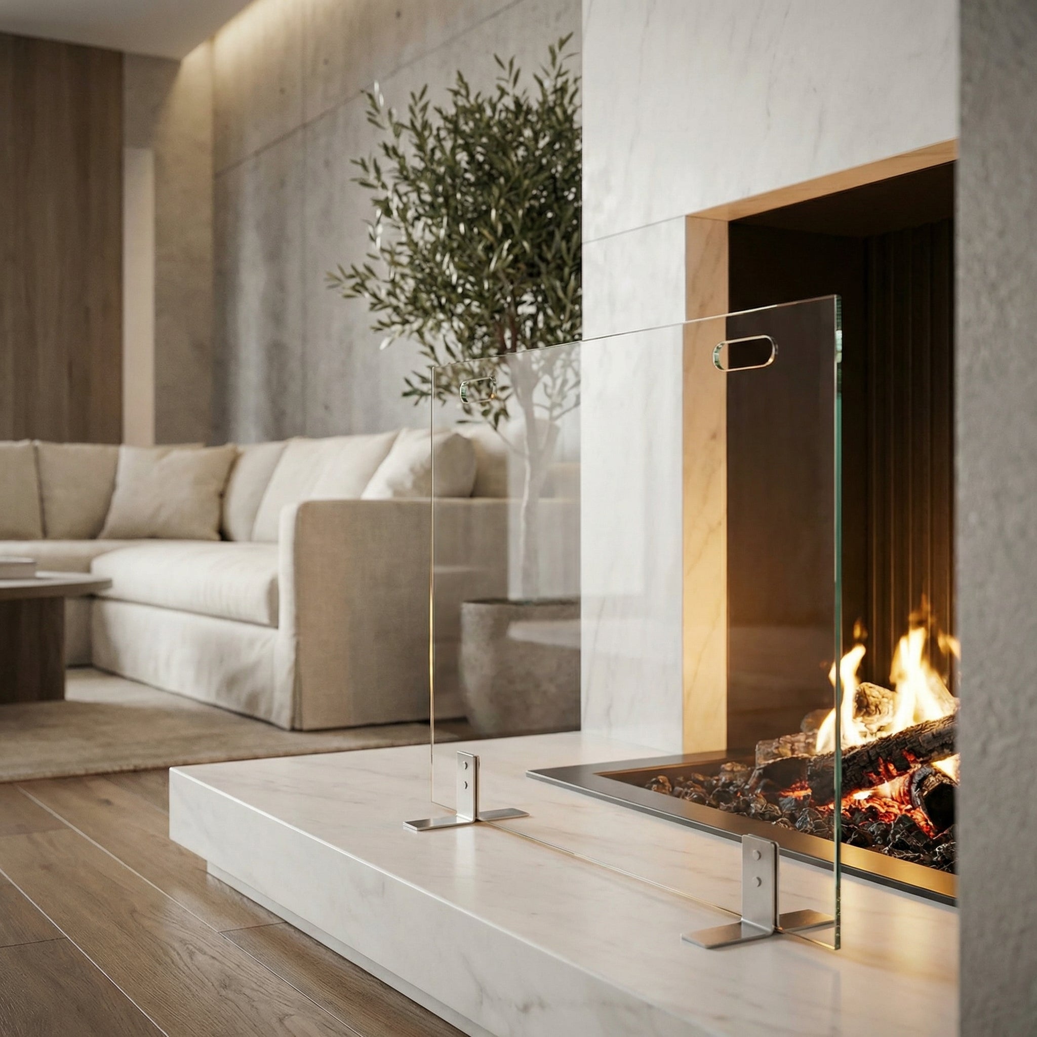 Custom Free Standing Fireplace Screen Elite Rectangle with Handles