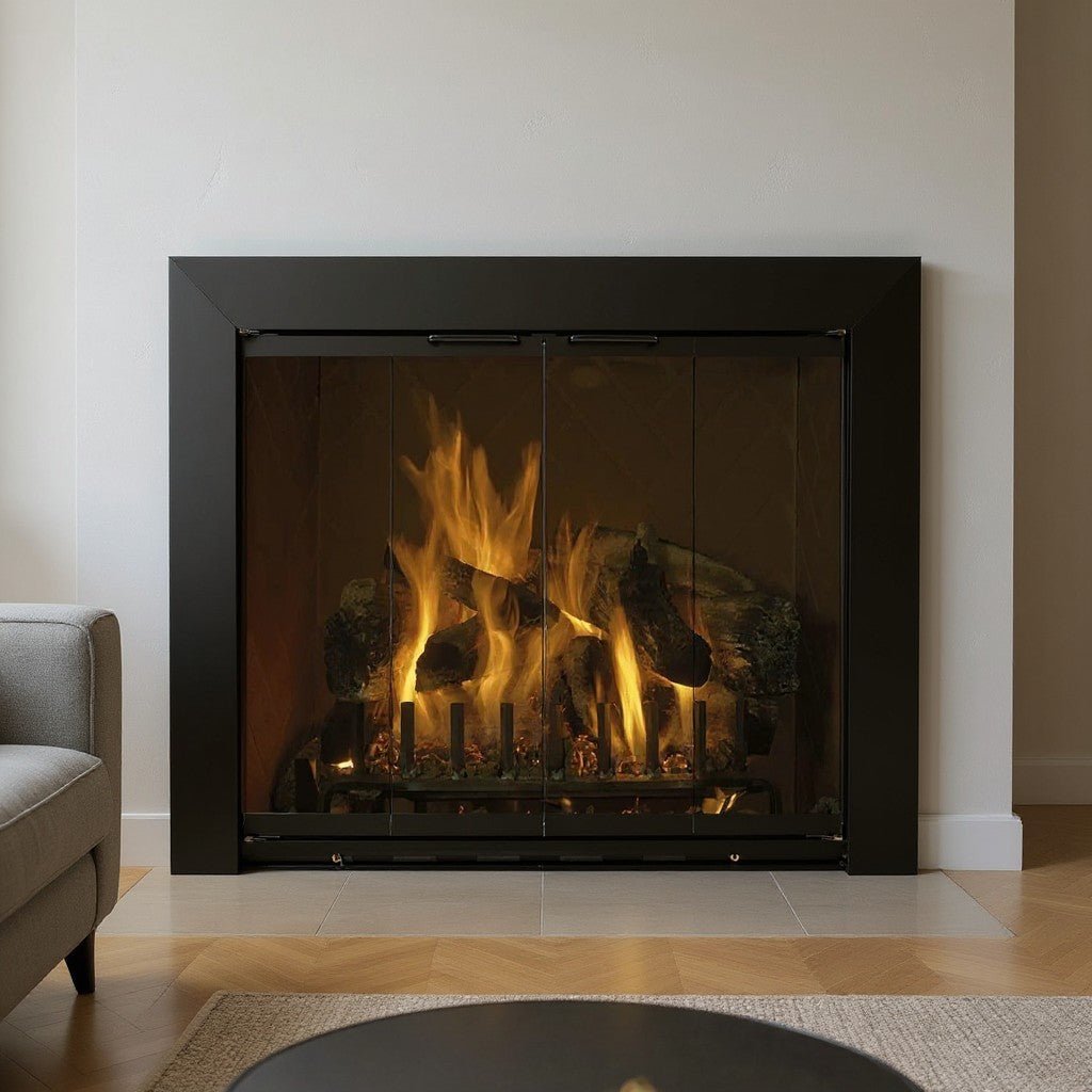 Reflection Flat Black Masonry Fireplace Door