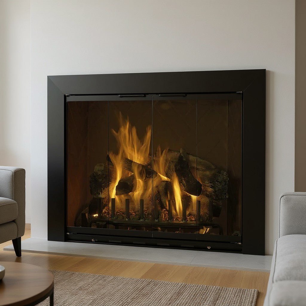 Reflection Flat Black Masonry Fireplace Door