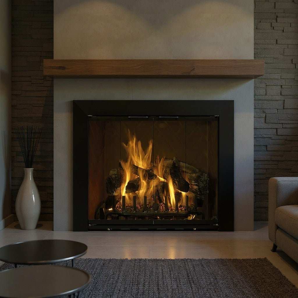 Reflection Flat Black Masonry Fireplace Door | Standard Sizes - ExceptionalFire