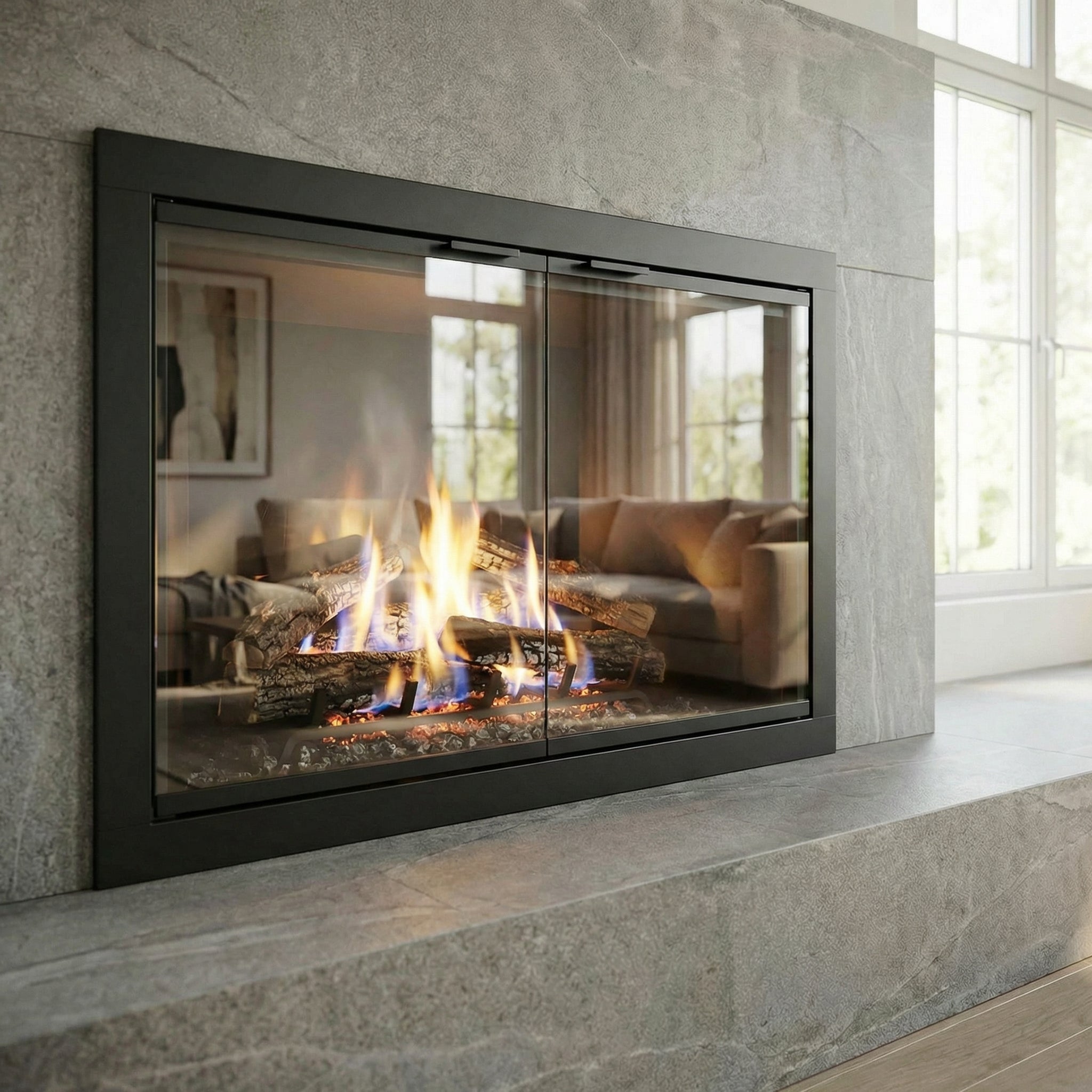 Belmont - Custom Masonry Fireplace Glass Doors by Stoll Industries