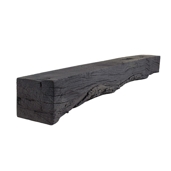 Rickhouse Eclipse non-combustible concrete mantel shelf with rustic charcoal finish and wood-grain details
