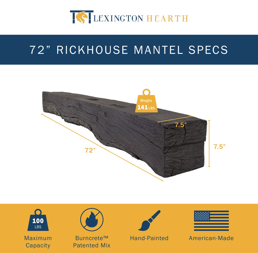 Rickhouse Non-Combustible Concrete Mantel Shelf Pale Weathered Grey Finish - ExceptionalFire