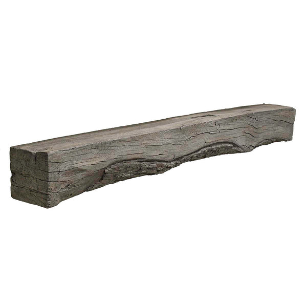 Rickhouse Non-Combustible Weathered Grey Concrete Mantel Shelf with rustic aged finish and hand-painted details
